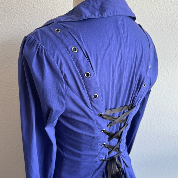 2B BEBE Purple Black Victorian Corset Lace Long Sleeve Shirt Asymmetric Button - Picture 4 of 11